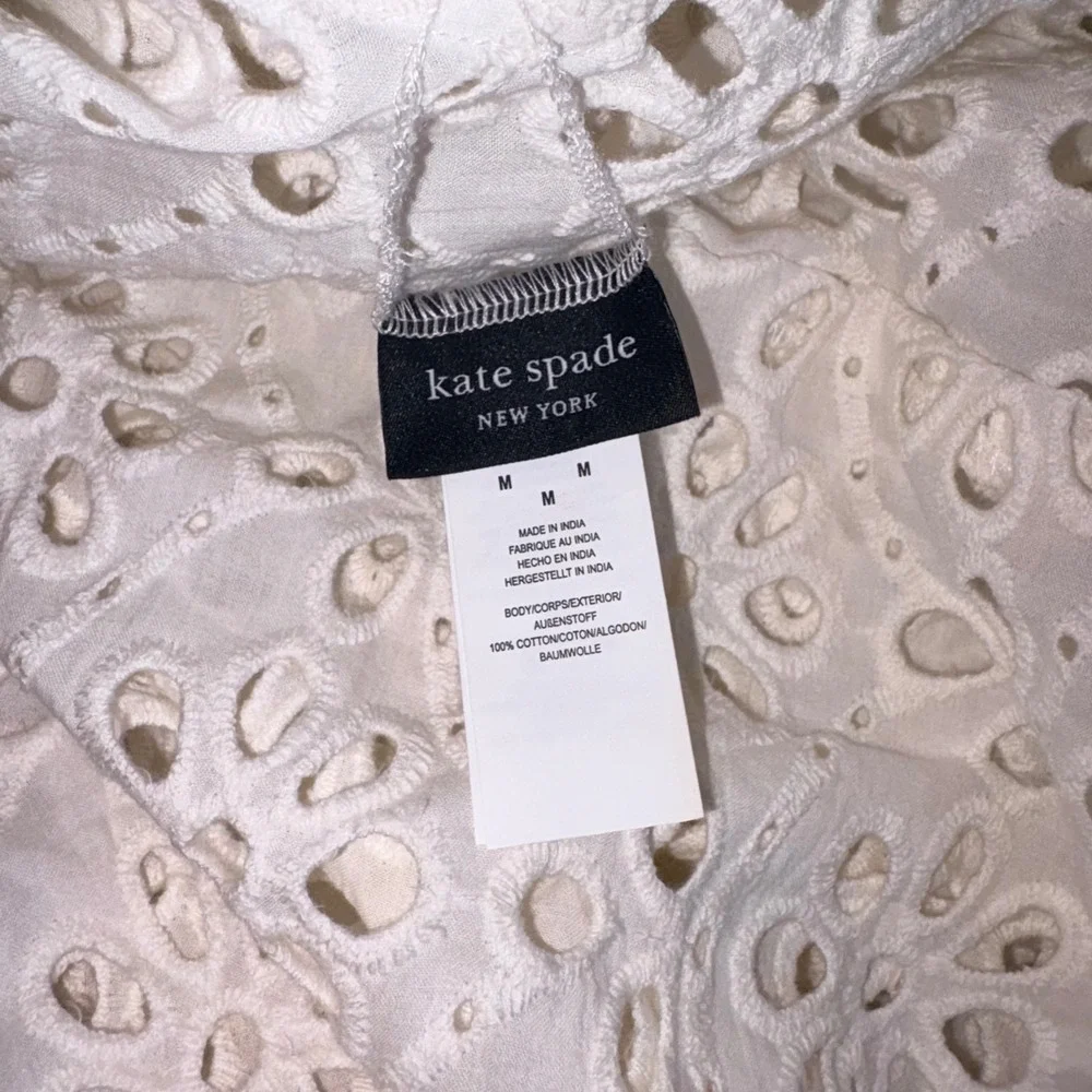 Kate Spade Eyelet Cover-Up Dress medium White NEW Balloon Sleeve Scalloped Boho